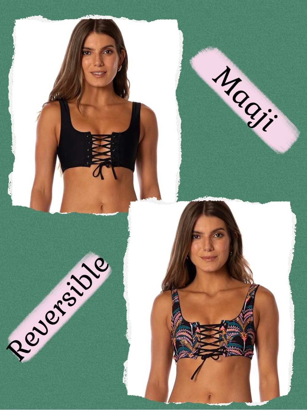 Maaji Midnight Black Dazzle Lace Up Bralette Bikini Top L NWT